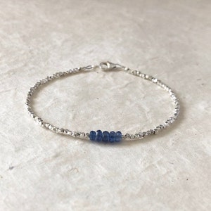 Sapphire Karen Hill Tribe Thai Silver Beaded Stacking Bracelet, Sundance Style, Dainty Bracelet, September Birthstone, Layering Bracelet