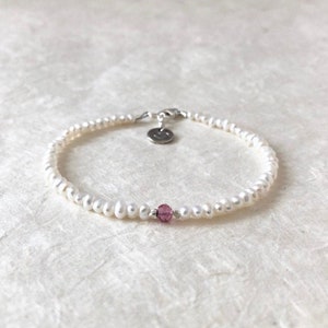 Cultured Pearl Rose Quartz Hill Tribe Thai Silver Beaded Stacking Bracelet with Heart Charm, Sundance Style, Sundance Tribe, Dainty Bracelet