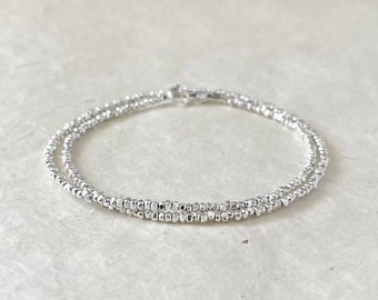 Double Wrap Tiny Karen Hill Tribe Thai Silver Beaded Bracelet, Sundance Style, Dainty Bracelet, Layering Bracelet, Stacking Bracelet