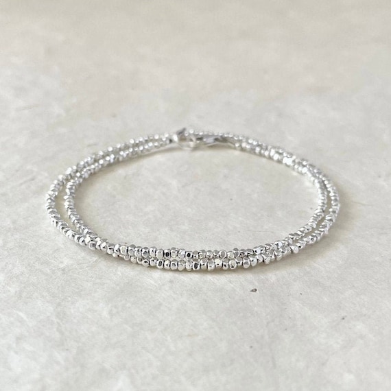 Karen Hill Tribe Silver Beaded Bracelet, Double Wrap