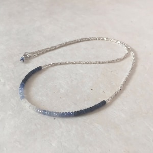 Shaded Blue Sapphire Karen Hill Tribe Thai Silver Beaded Necklace, Sundance Style, Layering Necklace, September Birthstone, Dainty Necklace