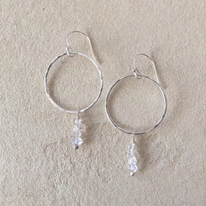 Herkimer Diamond Sterling Silver Hammered Hoop Earrings