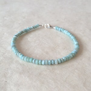 Larimar Beaded Bracelet: Sterling Silver Boho Stacking Bracelet