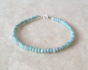 Larimar Beaded Bracelet: Sterling Silver Boho Stacking Bracelet