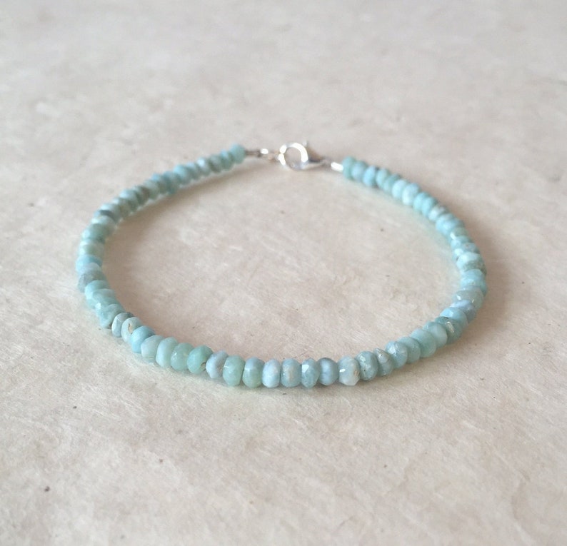 Larimar Sterling Silver Beaded Bracelet, Boho Stacking Bracelet, Layering Bracelet, Women's Bracelet image 1