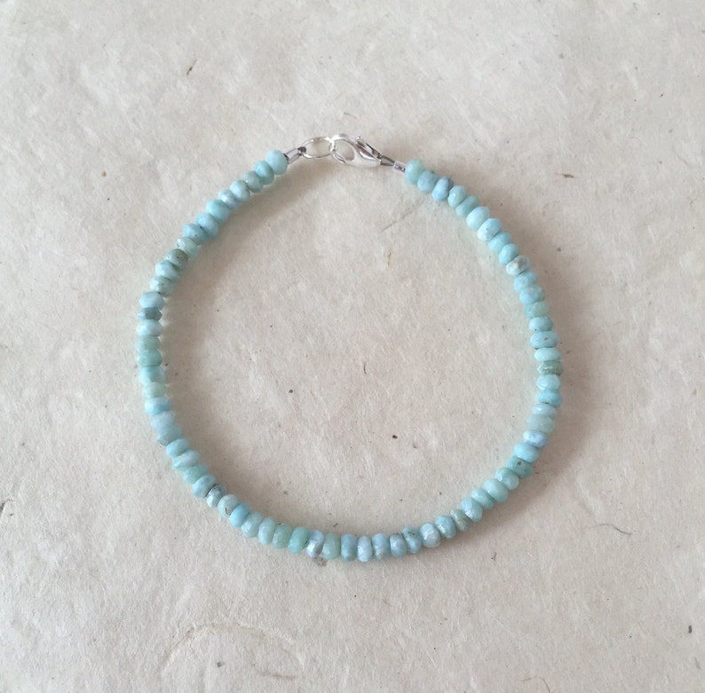 Larimar Sterling Silver Beaded Bracelet, Boho Stacking Bracelet, Layering Bracelet, Women's Bracelet image 2