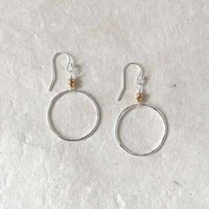 Sterling Silver and 14k Hill Tribe Thai Gold Vermeil Hammered Hoop Earrings