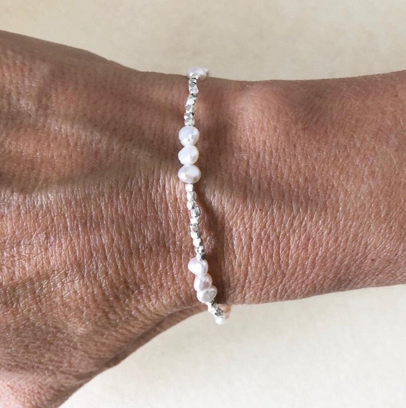 Cultured Pearl Bracelet: Karen Hill Tribe Thai Silver Beaded, Dainty Stacking image 3