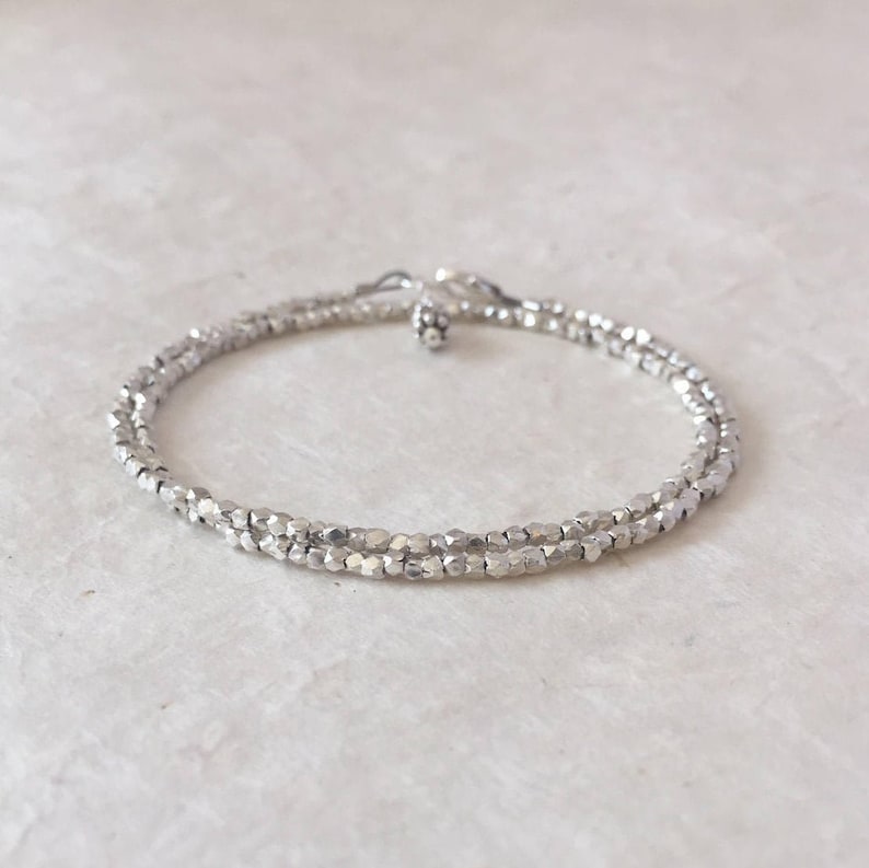 Karen Hill Tribe Thai Silver Faceted Bead Double Wrap Bracelet image 2