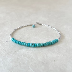 Arizona Sleeping Beauty Turquoise Karen Hill Tribe Thai Silver Beaded Bracelet, Sundance Style, December Birthstone, December Birthday