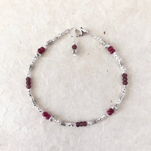 Garnet Ruby Hill Tribe Thai Silver Beaded Bracelet, Sundance Style, Sundance Tribe, Dainty Bracelet, January Birthstone, July Birthstone