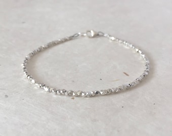Dainty Karen Hill Tribe Silver Beaded Bracelet: Boho Stacking Jewelry