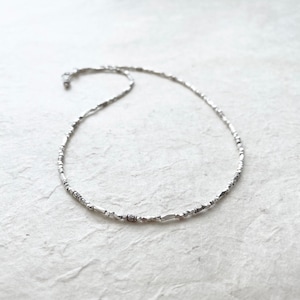 Dainty Karen Hill Tribe Thai Daisy Stamped Silver Beaded Necklace with Dangle, Sundance Style, Delicate Necklace, Layering Necklace