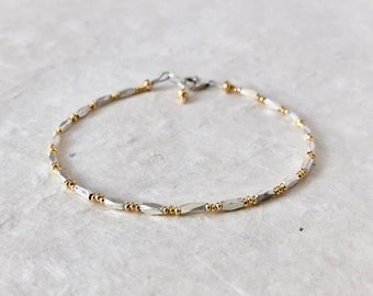 Thai Silver & Gold Beaded Bracelet: Boho Stacking Jewelry