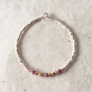 Tourmaline Karen Hill Tribe Thai Gold and Silver Beaded Bracelet, Sundance Style, Boho Stacking Bracelet, Birthday Gift