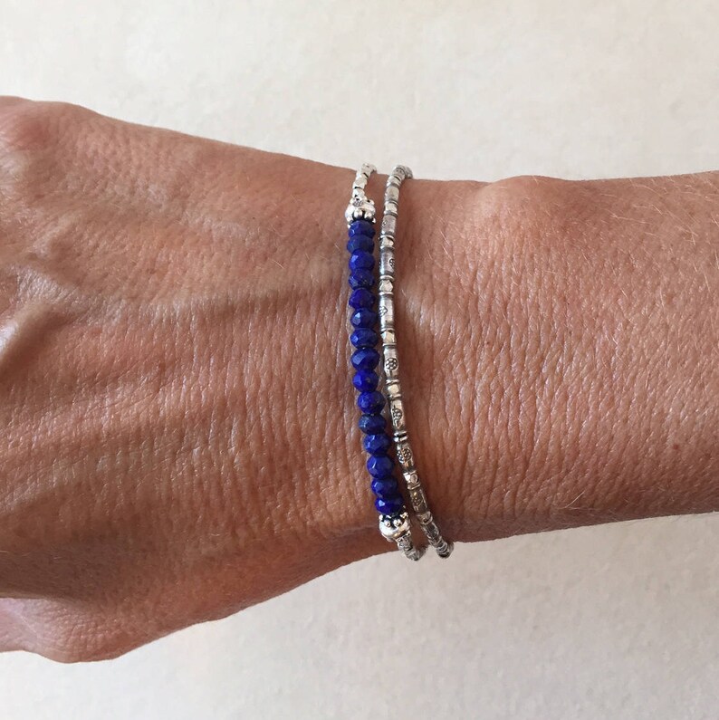 Lapis Lazuli Karen Hill Tribe Thai Silver Beaded Bracelet Etsy
