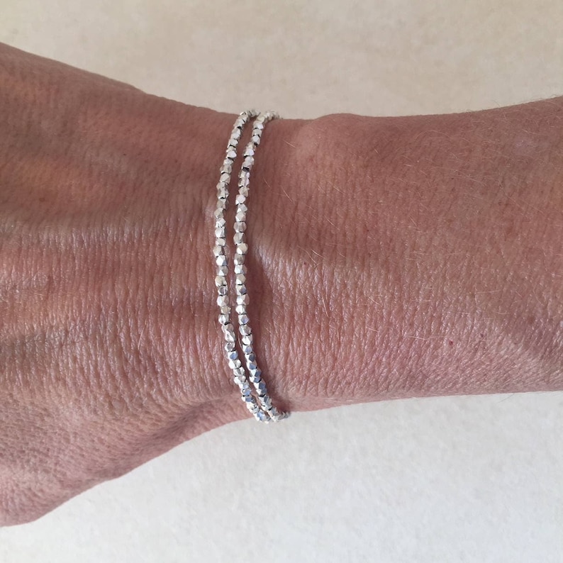 Karen Hill Tribe Thai Silver Faceted Bead Double Wrap Bracelet image 3