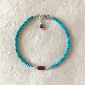 Arizona Sleeping Blue Turquoise Ruby Hill Tribe Thai Silver Beaded Stacking Bracelet, Sundance Style, Sundance Tribe, Dainty Bracelet