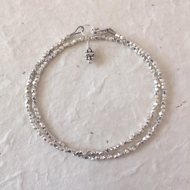 Karen Hill Tribe Thai Silver Faceted Bead Double Wrap Bracelet image 1