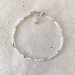Rice Pearl Bracelet: Karen Hill Tribe Thai Silver, Dainty Stacking Bracelet