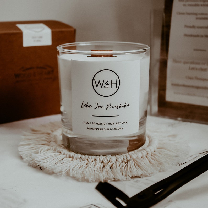 Lake Joe, Muskoka 11 oz Muskoka-inspired, hand-poured, 100% Soy Wax, Wood Wick, Whiskey Tumbler Candle Hygge Home Decor Soy Candle image 1