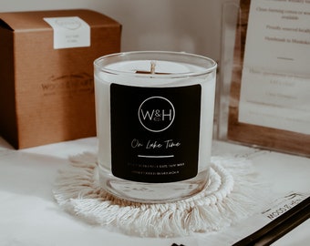 On Lake Time 11 oz | Muskoka-inspired, hand-poured, 100% Soy Wax, Wood Wick, Whiskey Tumbler Candle | Hygge  | Home Decor| Soy Candle