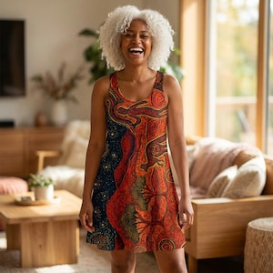 aboriginal design dresses Aboriginal Art Linen Dress - Nora Davidson