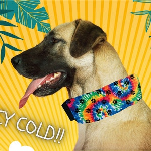 Summer Ice Pack Dog Collar/ Cooling Collar / Small Paws and Tie Dye / Soft Collar (1.5 inch band width)