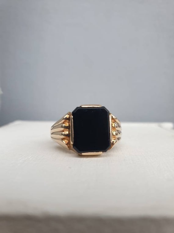 9ct Gold Onyx Signet Mens Ring Gem