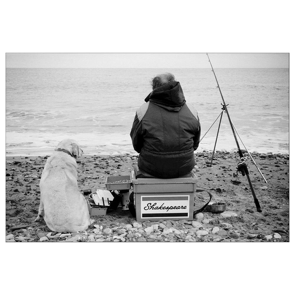 Seaside print black and white photography silver gelatin print beach print dog people fishing street photography 6x4 retro art