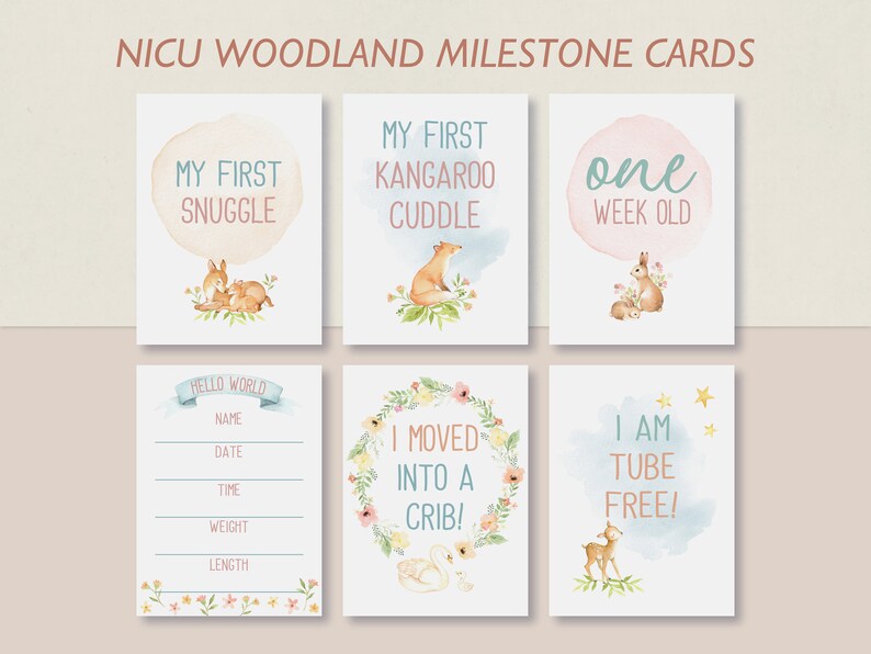 NICU Milestone Cards Printable Woodland Baby Girl Preemie | Etsy
