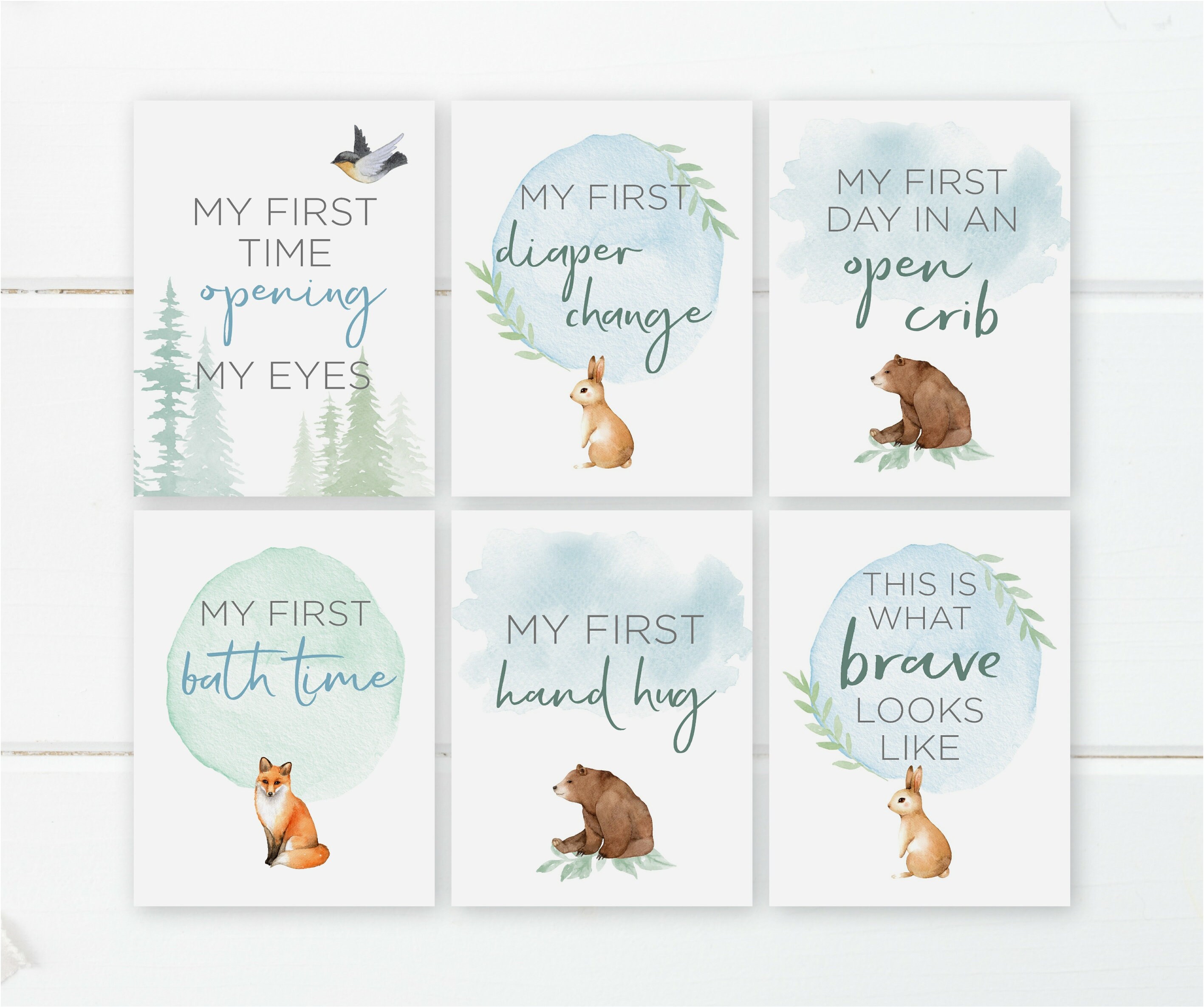 Printable NICU Milestone Cards Woodland Baby Boy Milestone | Etsy