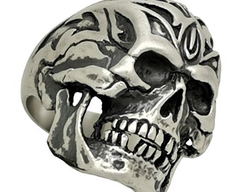 Sterling Silver Skull Ring: Snaggletooth Biker Gothic Jewelry