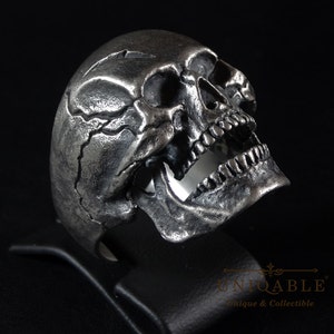 Open Jaw Harley Skull Biker Ring, Sterlin Silver Skull, Man Jewelry, Rustic Finish Skull, Motorcycle Skull Jewelry, Memento Mori