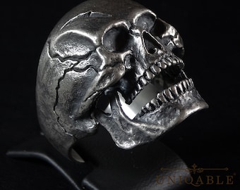 Open Jaw Harley Skull Biker Ring, Sterlin Silver Skull, Man Jewelry, Rustic Finish Skull, Motorcycle Skull Jewelry, Memento Mori