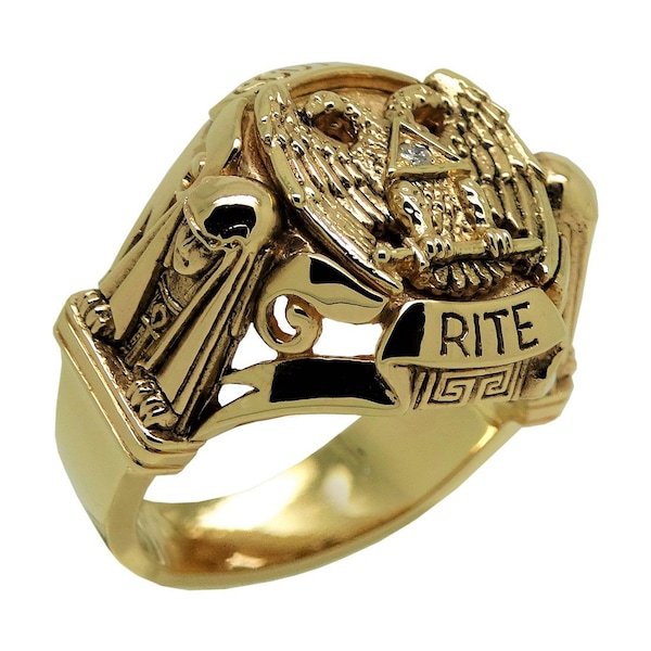 Handmade Knight Templar Masonic Ring - 14K Gold & 925 Sterling Silver, Red Stone, Men's Jewelry - View #8