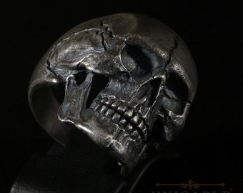 Handcrafted Sterling Silver Skull Biker Ring: Gothic Memento Mori