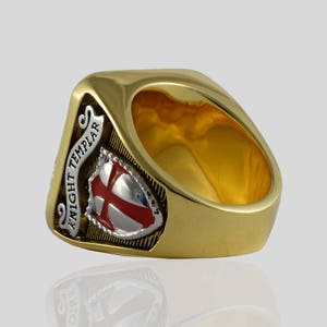 Knight Templar Masonic Ring 18k White and Yellow Gold Pld Shield and ...