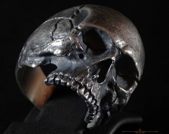 Handmade Sterling Silver Half Jaw Skull Biker Ring