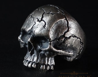 Silver Skull Ring, Biker Gothic Jewelry, Handmade, Antique Finish, Harley