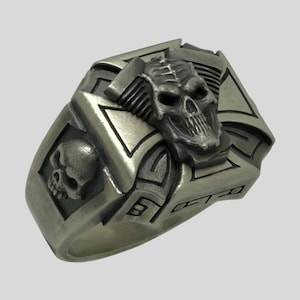 Gothic 925 Sterling Silver V Shape Engine Skull Biker Harley Ring Handmade Rustic Finish Men’s Size