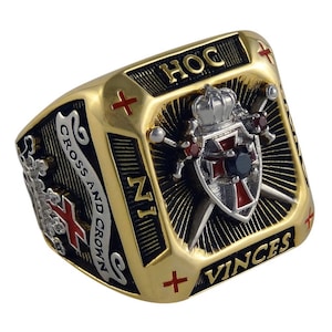 Unique Masonic Knights Templar Ring, 18k Gold Plated, Shield & Sword Design, 45g Handcrafted Freemason Jewelry BR-3