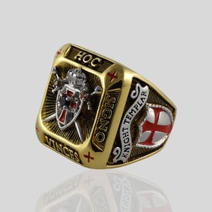 Knight Templar Masonic Ring 18k White and Yellow Gold Pld Shield and ...
