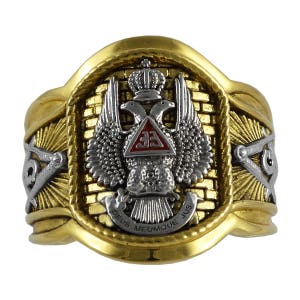 33 Degree Master Mason Ring, Scottish Rite Masonic Jewelry, Double Eagle, 18k Gold Plated, Handcrafted, 20g
