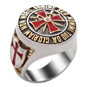 Handmade Knights Templar Ring: 18K Gold Plated Freemason Jewelry