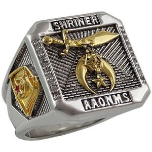 Handcrafted 32 Degree Shriner Scottish Rite Masonic Ring, Two-Tone 18k White & Yellow Gold Plated, Men&#39;s Size BR-27