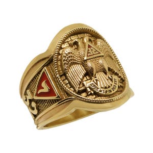 Scottish Rite 32 Degree Solid Gold 14K Masonic  Freemason Templar Man Size Ring