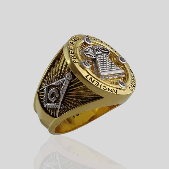 Handcrafted Masonic Ancient Mason All Seeing Eye Pyramid Ring White and Yellow 18k Gold Pld Unique Design Collectible BR 14 Etsy