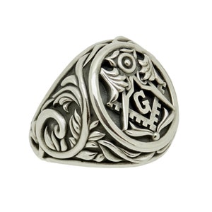 Sterling Silver Masonic Signet Ring Square Compass Freemason Jewelry Handmade Mens AFAM 925 Custom Gift for Him Unique Masonic Ring