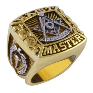 Men Past Master Degree Masonic Ring York Rite Freemason 24K Gold Tone Size 9-15